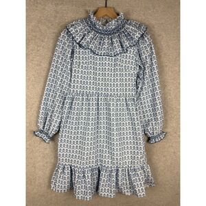 Smockingbird Dress Womens XS Blue Floral Ruffle Cottage‎ Garden Preppy
